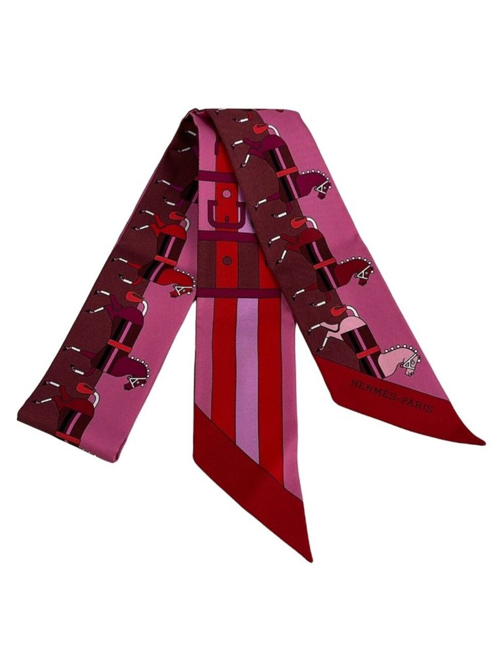 Hermes Scarf Twilly Pink Bordeaux Multi Horse Same